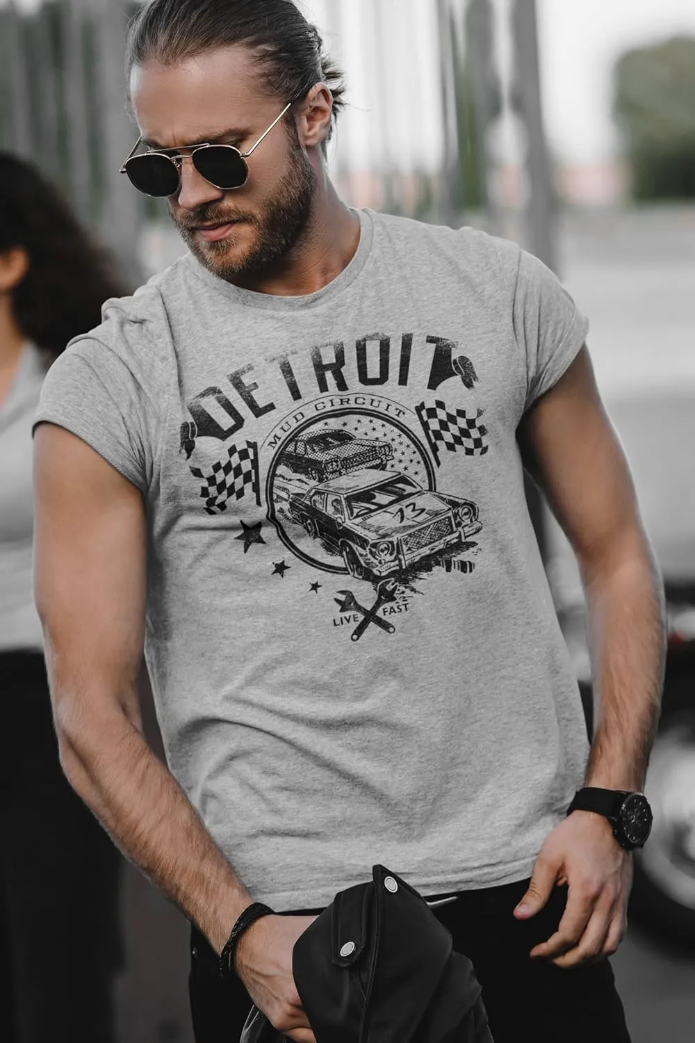 Detroit t-Shirt for Men - Mud Circuit Shirt by Detroit Rebels - Mens Vintage Racing car Detroit Tshirt