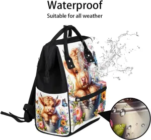 Diaper Bag Backpack Animal Spring Flower Baby Bag for Boys& Girls, Waterproof Mummy Bag, Baby Nappy Changing Bags, Large Capacity Tote Handbags Casual Travel Backpacks for Mom Dad Unisex