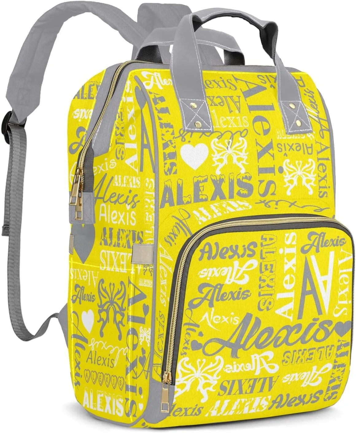 Diaper Bag Yellow Grey Tote Bags Backpacks Custom with Name Mommy Nursing Bags Gift for Teen
