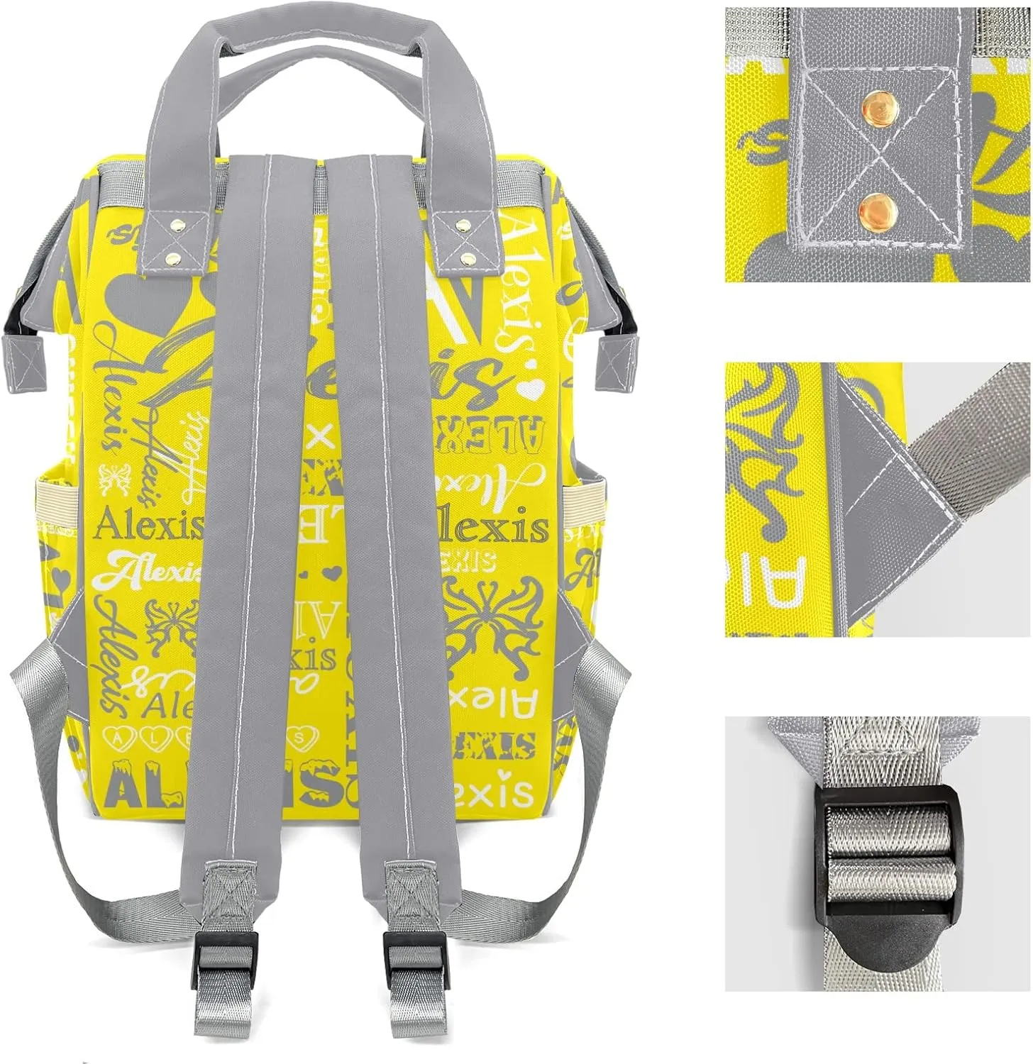 Diaper Bag Yellow Grey Tote Bags Backpacks Custom with Name Mommy Nursing Bags Gift for Teen