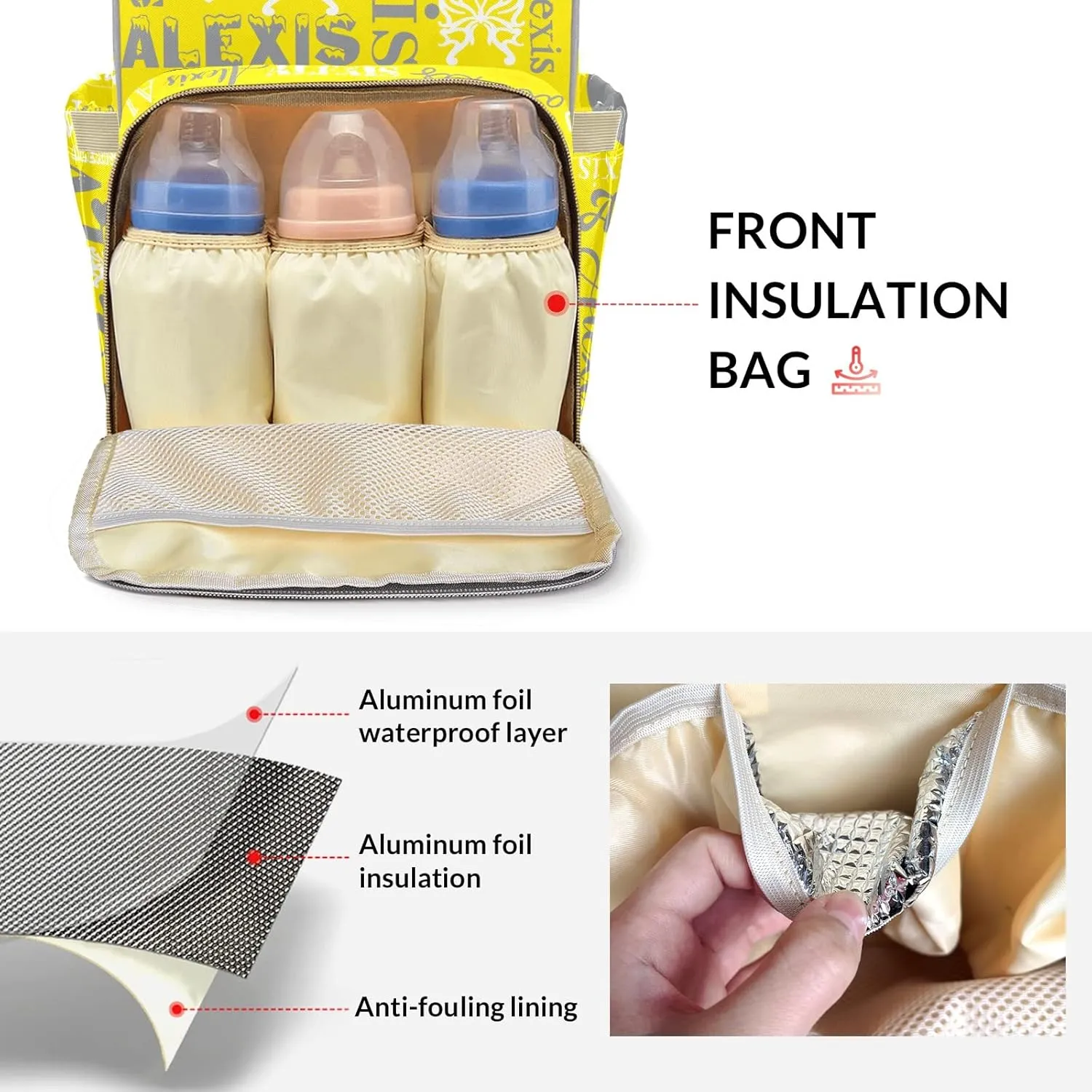 Diaper Bag Yellow Grey Tote Bags Backpacks Custom with Name Mommy Nursing Bags Gift for Teen