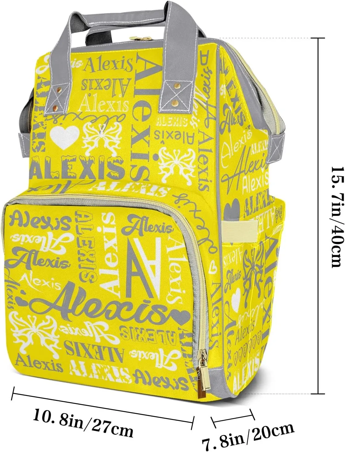 Diaper Bag Yellow Grey Tote Bags Backpacks Custom with Name Mommy Nursing Bags Gift for Teen
