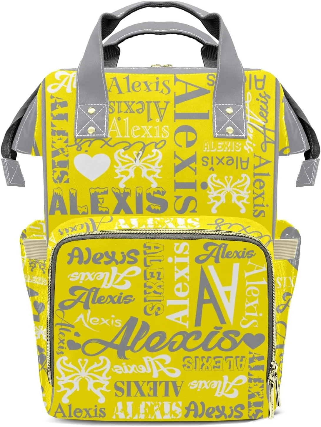 Diaper Bag Yellow Grey Tote Bags Backpacks Custom with Name Mommy Nursing Bags Gift for Teen