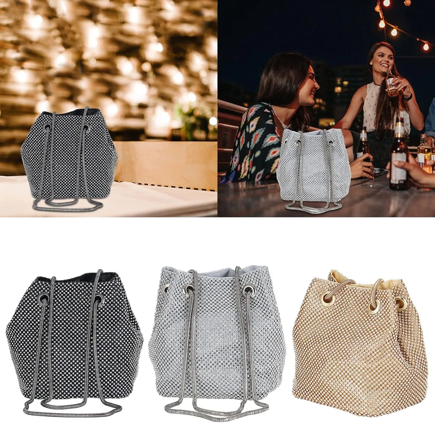 Dinner Party Bag Female Banquet Bag Dress Cheongsam Hold Bags Single Shoulder Crossbody Bags Diamond Mens (One Size)