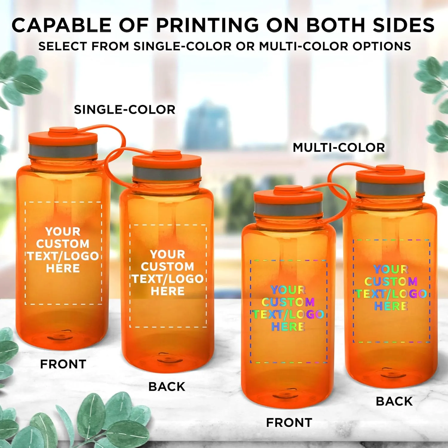 DISCOUNT PROMOS Custom Plastic Sports Water Bottles with Flip Lid 38 oz. Set of 50, Personalized Bulk Pack - Great for Gym, Hiking, Cycling, Camping, Backpacking, School - Orange