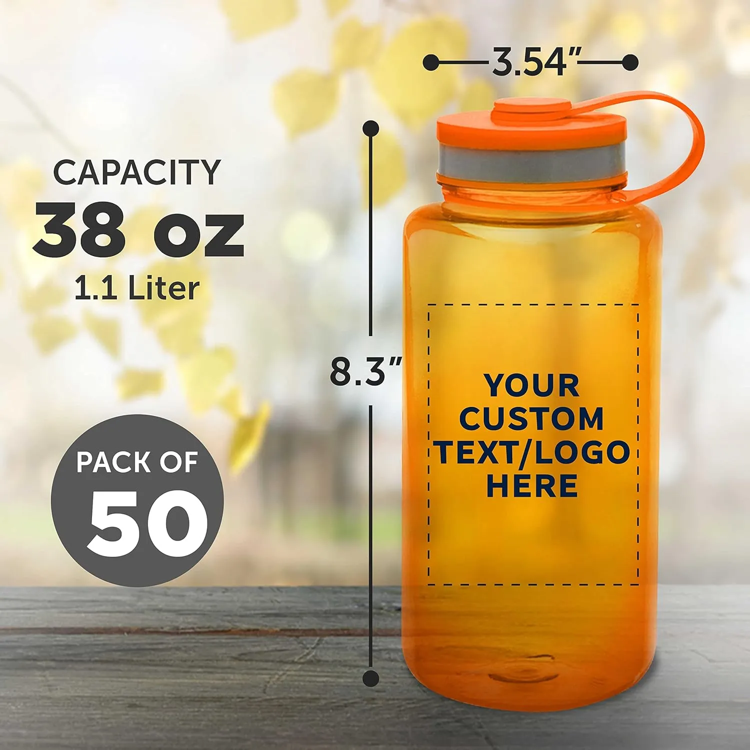 DISCOUNT PROMOS Custom Plastic Sports Water Bottles with Flip Lid 38 oz. Set of 50, Personalized Bulk Pack - Great for Gym, Hiking, Cycling, Camping, Backpacking, School - Orange