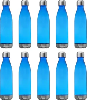 DISCOUNT PROMOS Levian Cola Shaped Plastic Bottles 25 oz. Set of 10, Bulk Pack - BPA Free, Great for Gym, Hiking, Cycling, Yoga and More - Blue