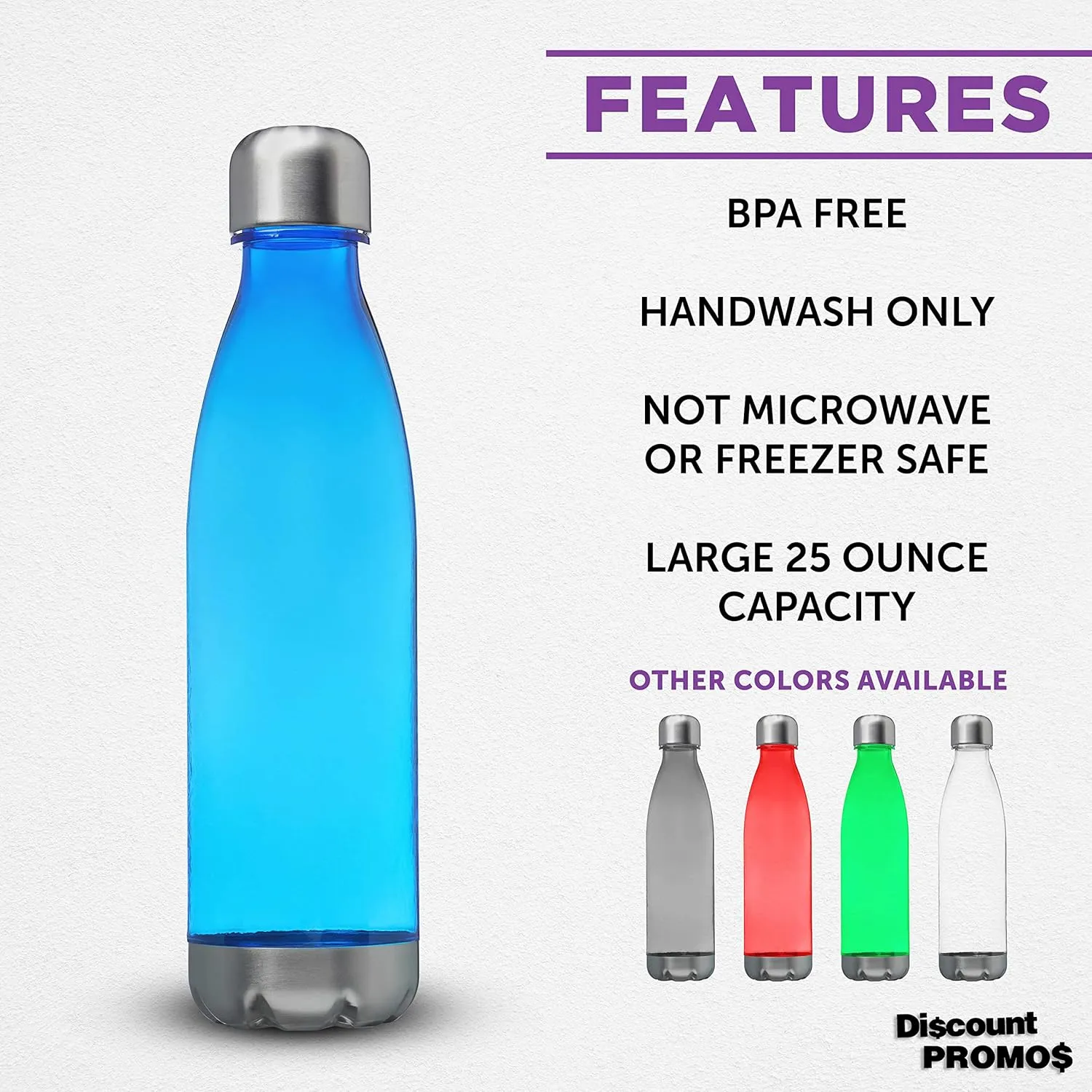 DISCOUNT PROMOS Levian Cola Shaped Plastic Bottles 25 oz. Set of 10, Bulk Pack - BPA Free, Great for Gym, Hiking, Cycling, Yoga and More - Blue