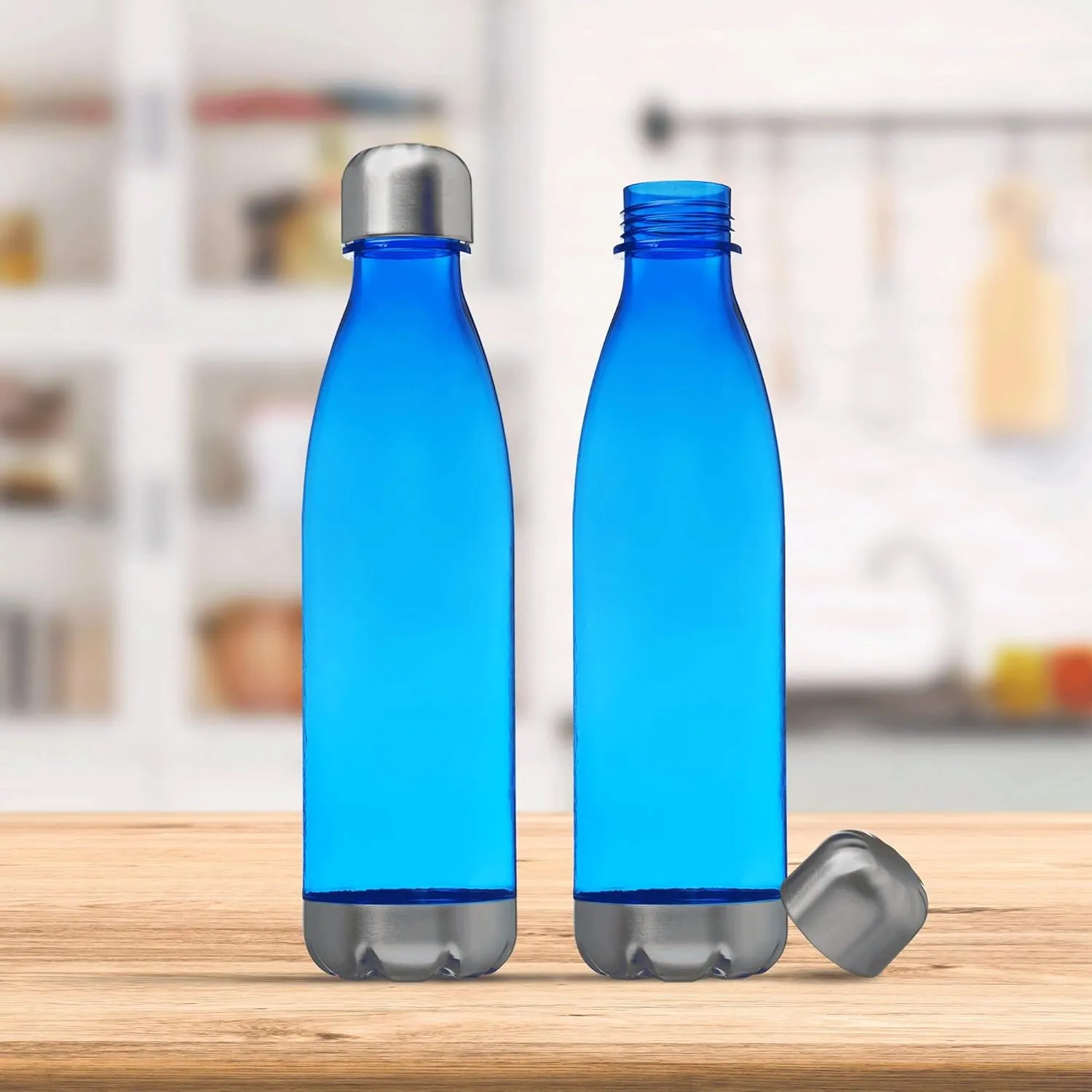 DISCOUNT PROMOS Levian Cola Shaped Plastic Bottles 25 oz. Set of 10, Bulk Pack - BPA Free, Great for Gym, Hiking, Cycling, Yoga and More - Blue