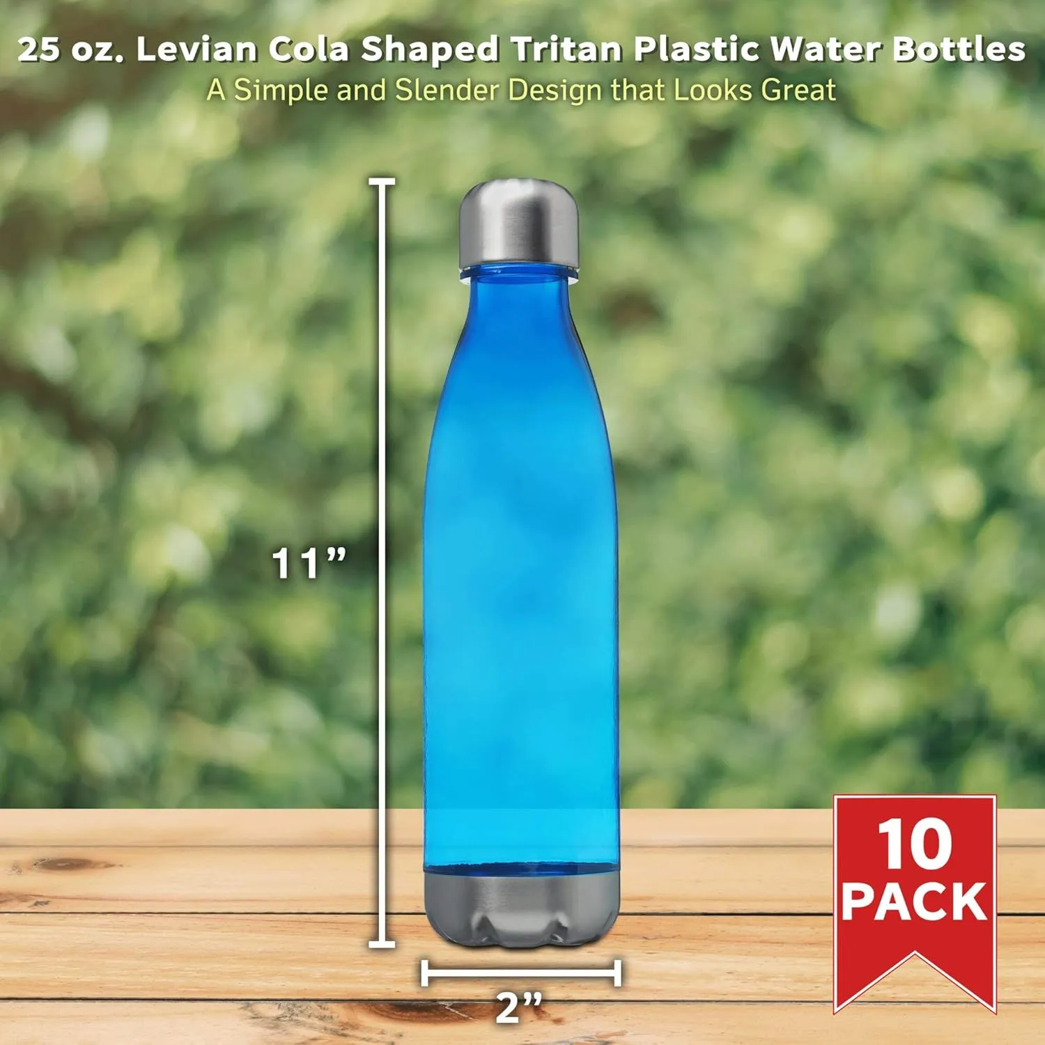 DISCOUNT PROMOS Levian Cola Shaped Plastic Bottles 25 oz. Set of 10, Bulk Pack - BPA Free, Great for Gym, Hiking, Cycling, Yoga and More - Blue
