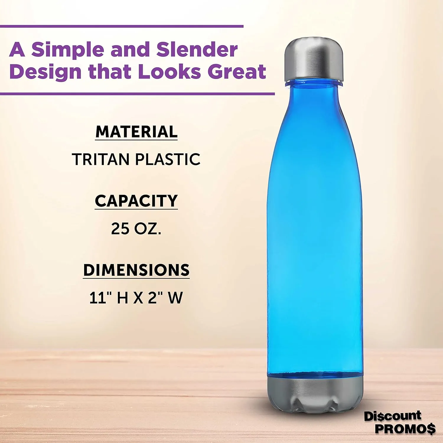 DISCOUNT PROMOS Levian Cola Shaped Plastic Bottles 25 oz. Set of 10, Bulk Pack - BPA Free, Great for Gym, Hiking, Cycling, Yoga and More - Blue
