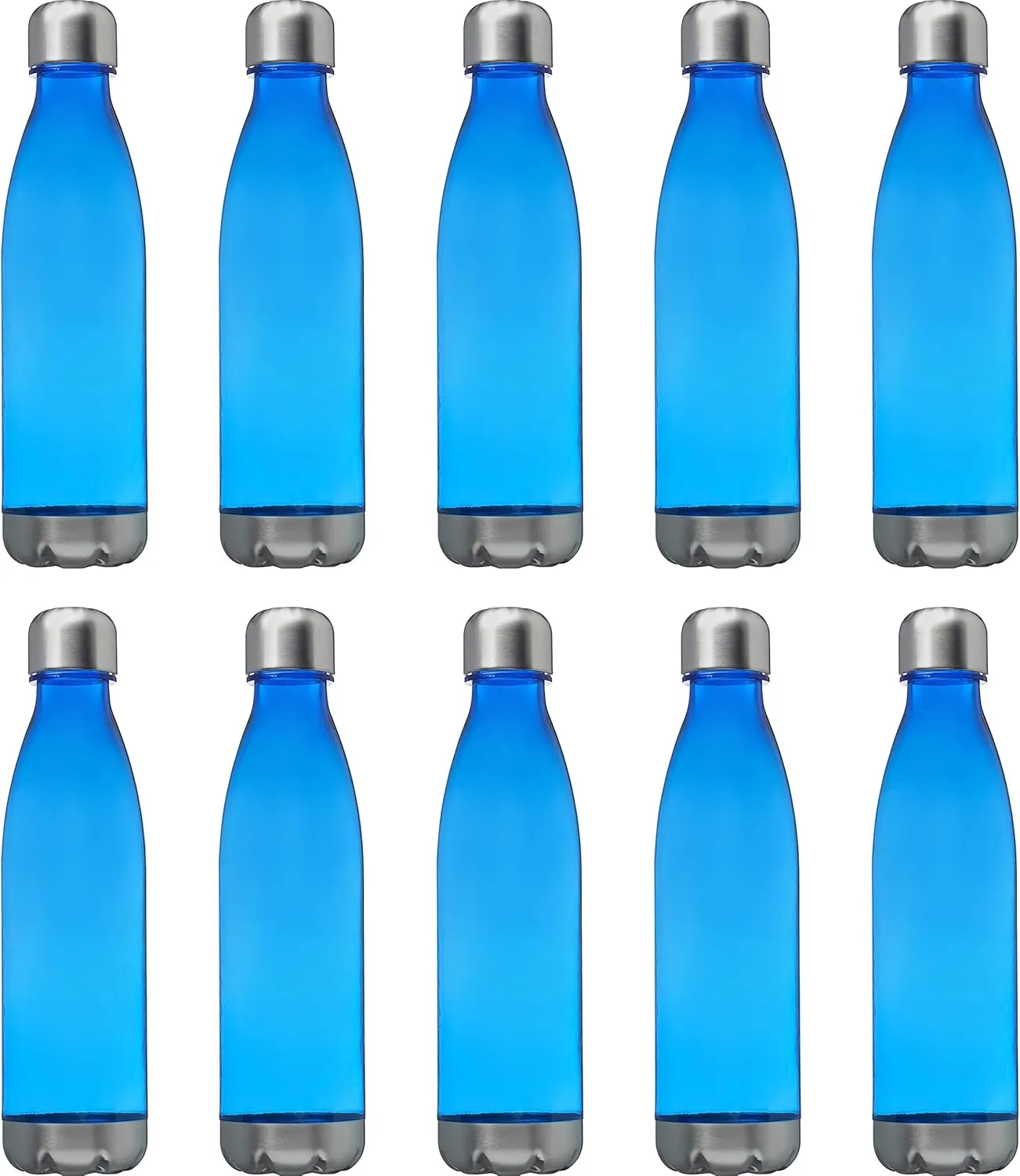 DISCOUNT PROMOS Levian Cola Shaped Plastic Bottles 25 oz. Set of 10, Bulk Pack - BPA Free, Great for Gym, Hiking, Cycling, Yoga and More - Blue