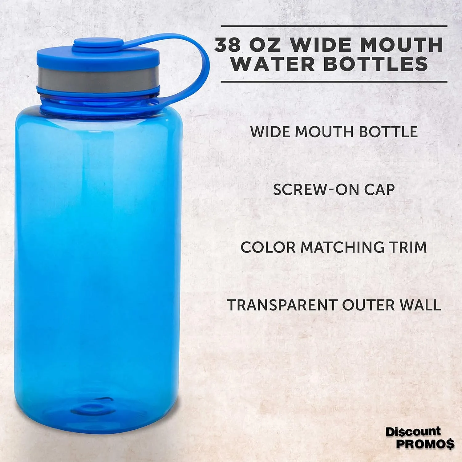 DISCOUNT PROMOS Plastic Sports Water Bottles with Flip Lid 38 oz. Set of 10, Bulk Pack - Great for Gym, Hiking, Cycling, Camping, Backpacking, School - Blue