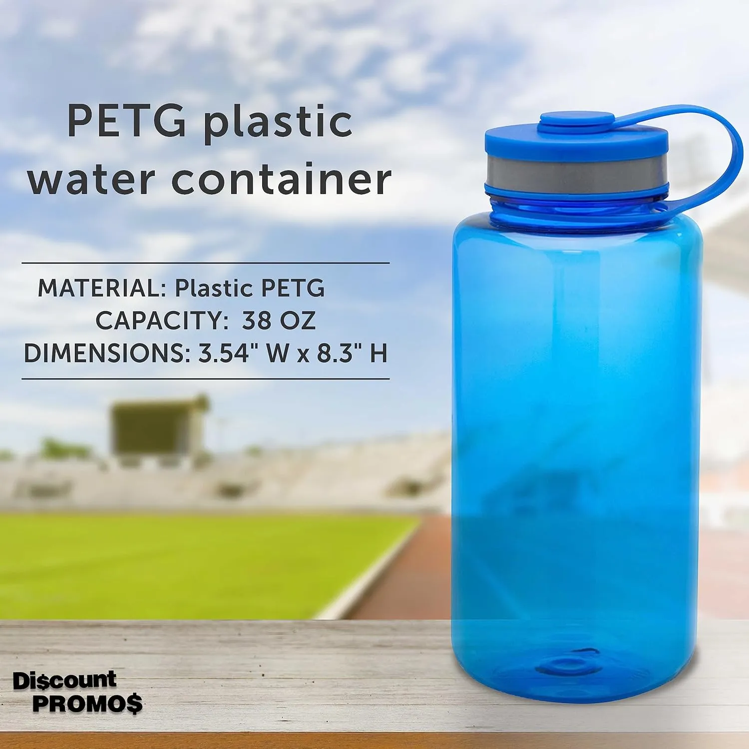 DISCOUNT PROMOS Plastic Sports Water Bottles with Flip Lid 38 oz. Set of 10, Bulk Pack - Great for Gym, Hiking, Cycling, Camping, Backpacking, School - Blue