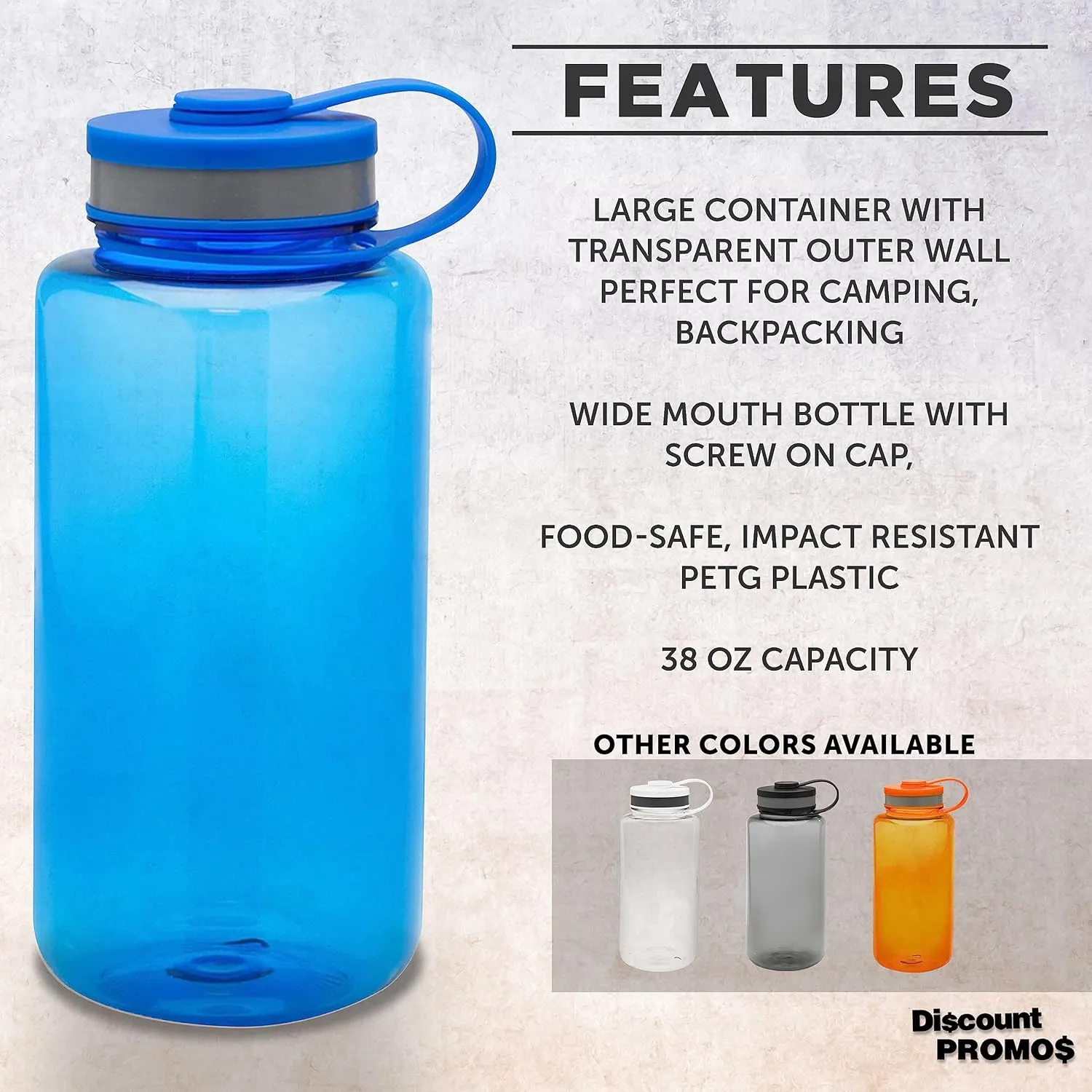 DISCOUNT PROMOS Plastic Sports Water Bottles with Flip Lid 38 oz. Set of 10, Bulk Pack - Great for Gym, Hiking, Cycling, Camping, Backpacking, School - Blue