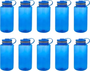 DISCOUNT PROMOS Plastic Sports Water Bottles with Flip Lid 38 oz. Set of 10, Bulk Pack - Great for Gym, Hiking, Cycling, Camping, Backpacking, School - Blue