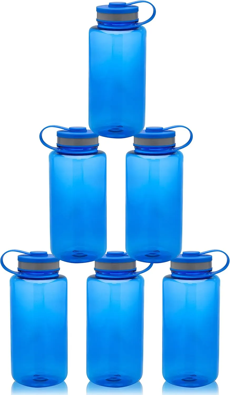 DISCOUNT PROMOS Plastic Sports Water Bottles with Flip Lid 38 oz. Set of 10, Bulk Pack - Great for Gym, Hiking, Cycling, Camping, Backpacking, School - Blue