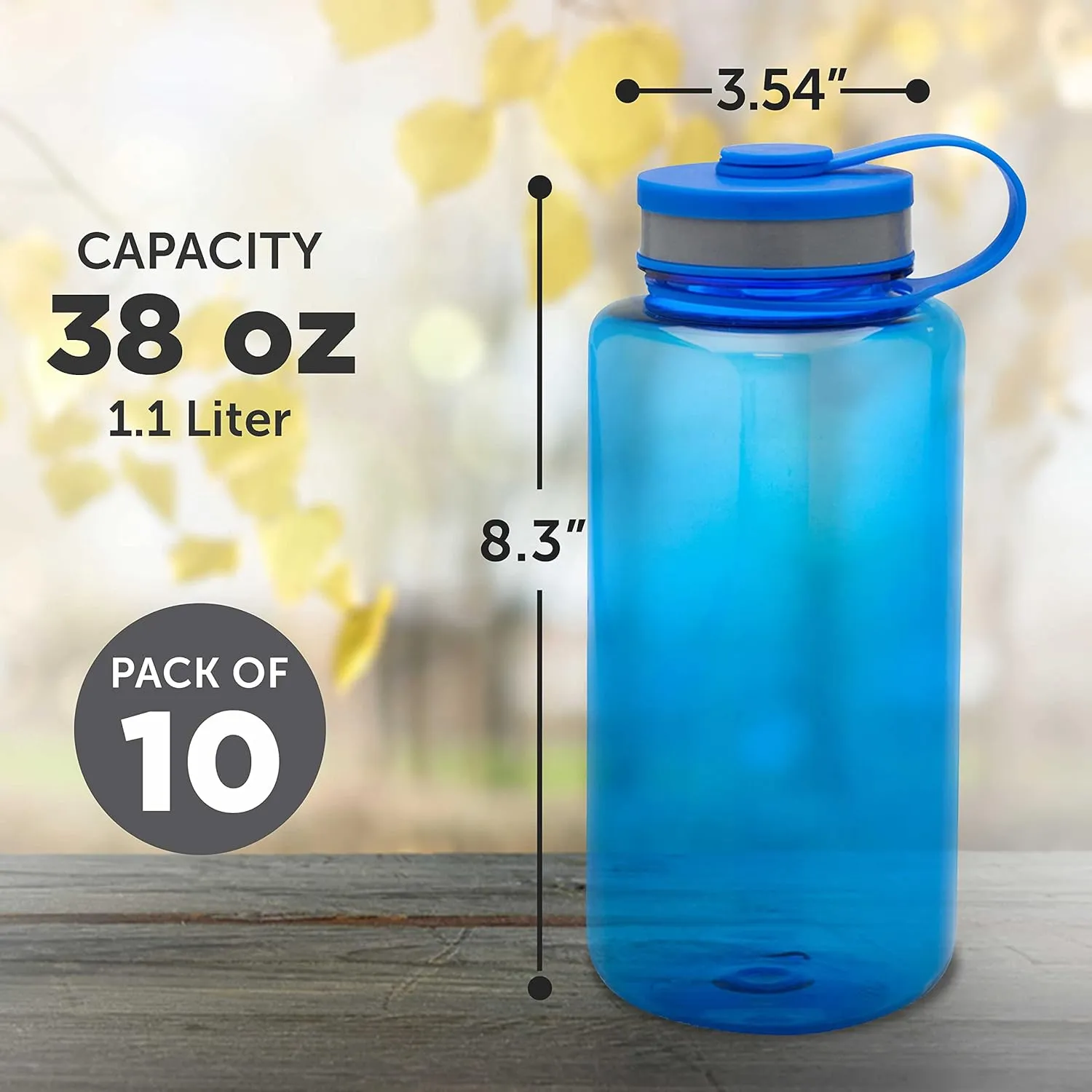 DISCOUNT PROMOS Plastic Sports Water Bottles with Flip Lid 38 oz. Set of 10, Bulk Pack - Great for Gym, Hiking, Cycling, Camping, Backpacking, School - Blue