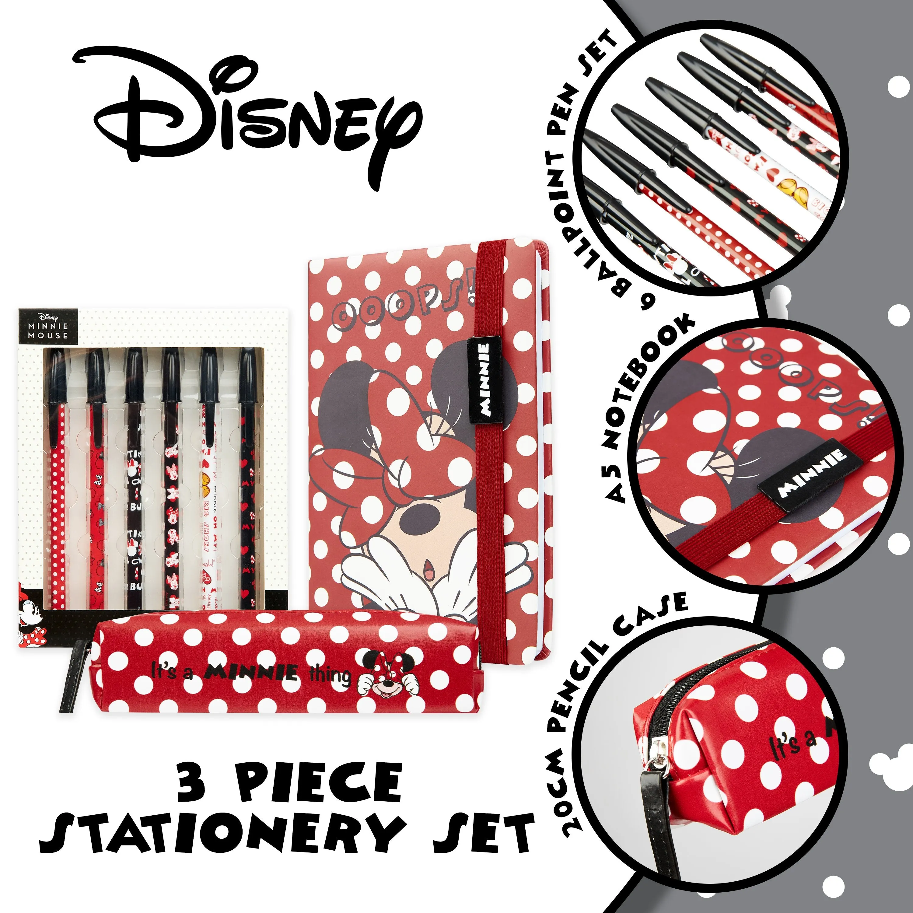Disney Notebook, Pencil Case & Pen Set, School Supplies, Minnie Mouse Gifts For Girls