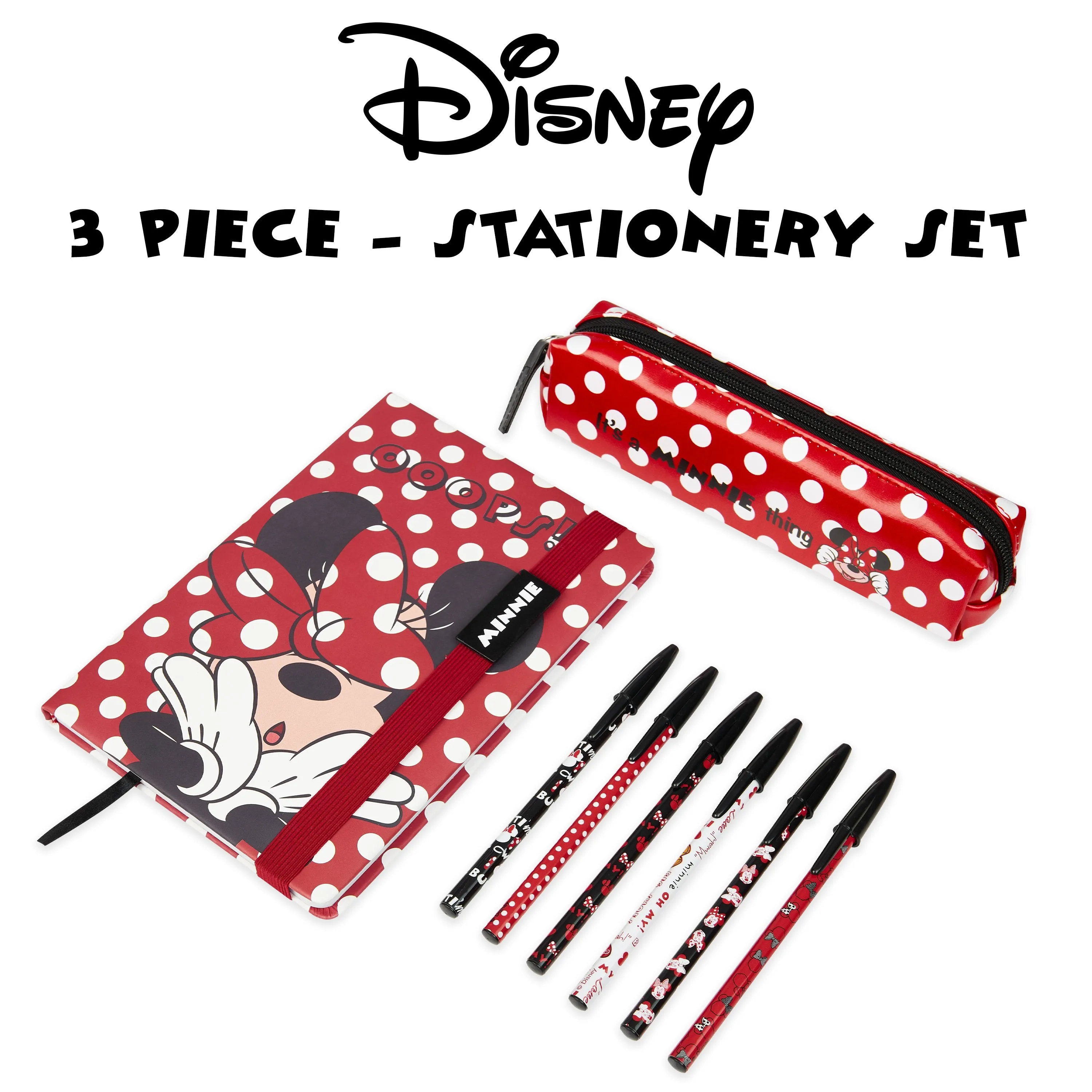 Disney Notebook, Pencil Case & Pen Set, School Supplies, Minnie Mouse Gifts For Girls