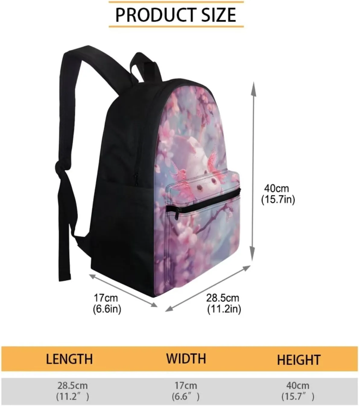 DISNIMO Axolotl Kids Backpacks for Girls Cherry Blossom Backpack and Lunch Box Set for Middle School Elementary Student Bookbag Cute Children's Schoolbag Set of 3 Pink Mochilas Para NiñA