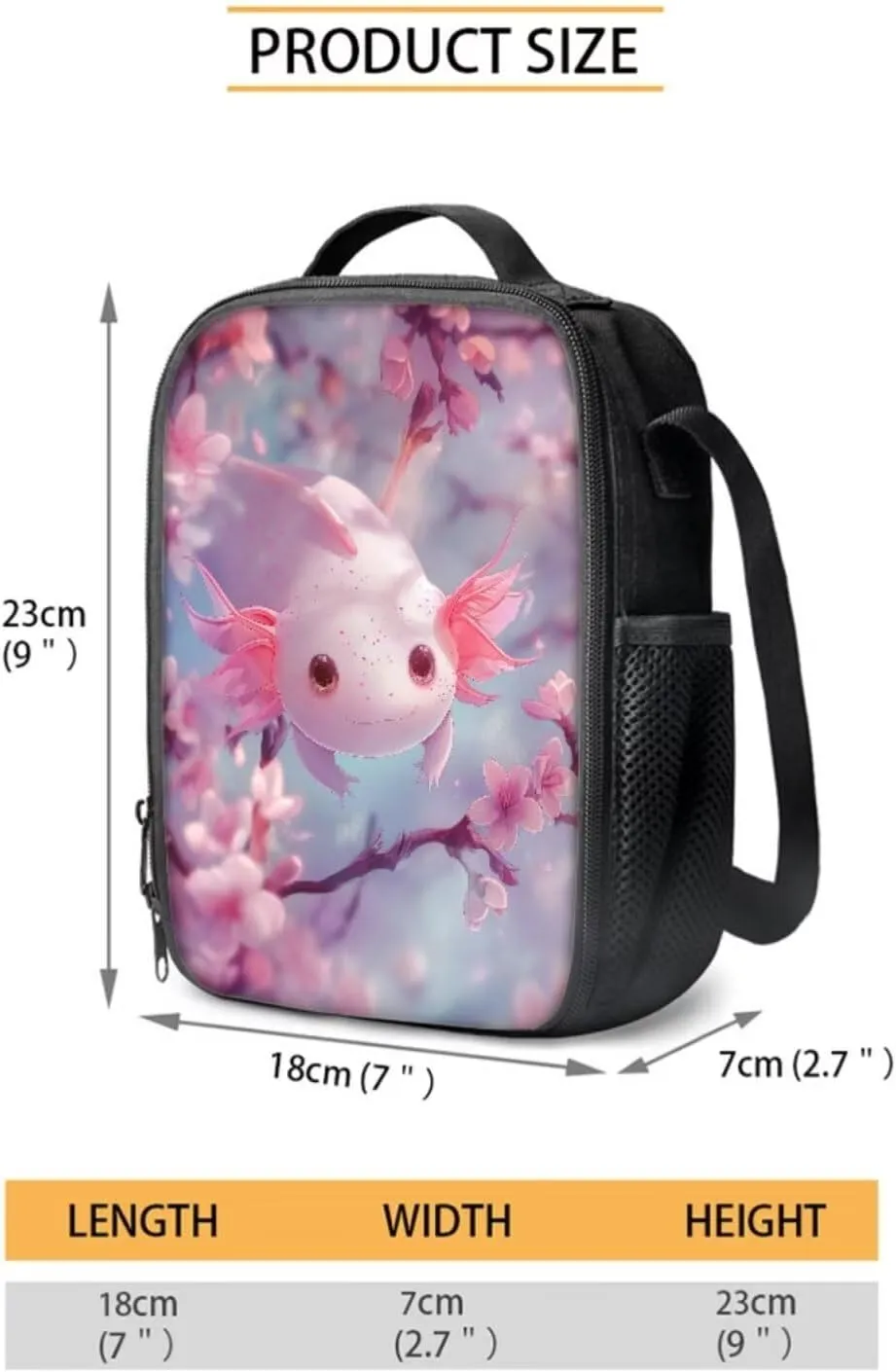 DISNIMO Axolotl Kids Backpacks for Girls Cherry Blossom Backpack and Lunch Box Set for Middle School Elementary Student Bookbag Cute Children's Schoolbag Set of 3 Pink Mochilas Para NiñA