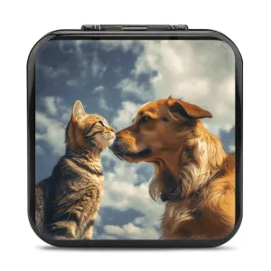 Dog And Cat Face to Face Switch Game Case Switch Game Holder Cartridge Case Storage 24 Games & 2 Micro Sd Card Slots, Travel Carry Cases, Portable Games Card Storage, Hard Shell, Buckle Closure