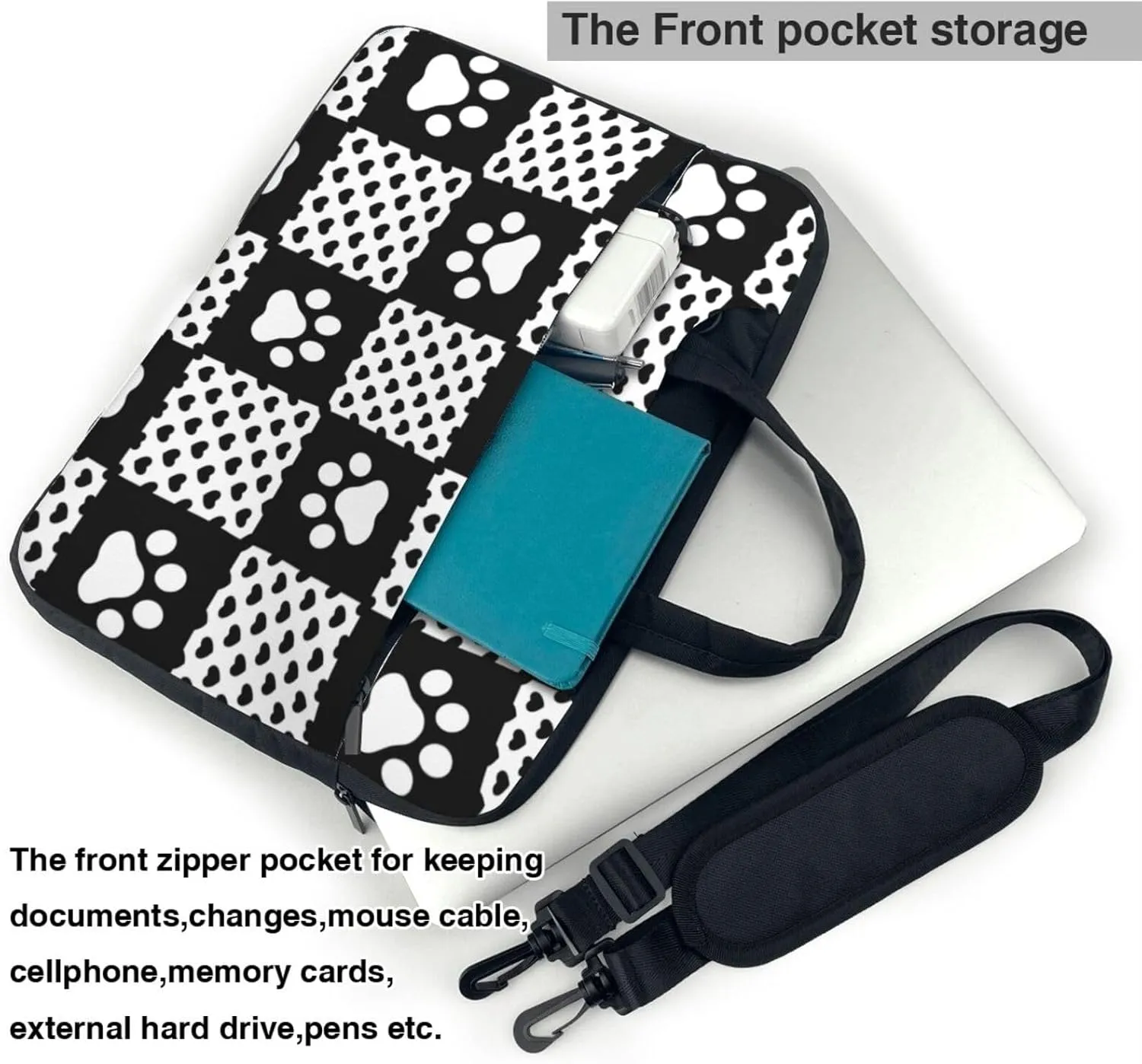 Dog Paw Seamless Pattern Laptop Bag Classic Slim Briefcase Messenger Bag, Spacious, Ergonomic