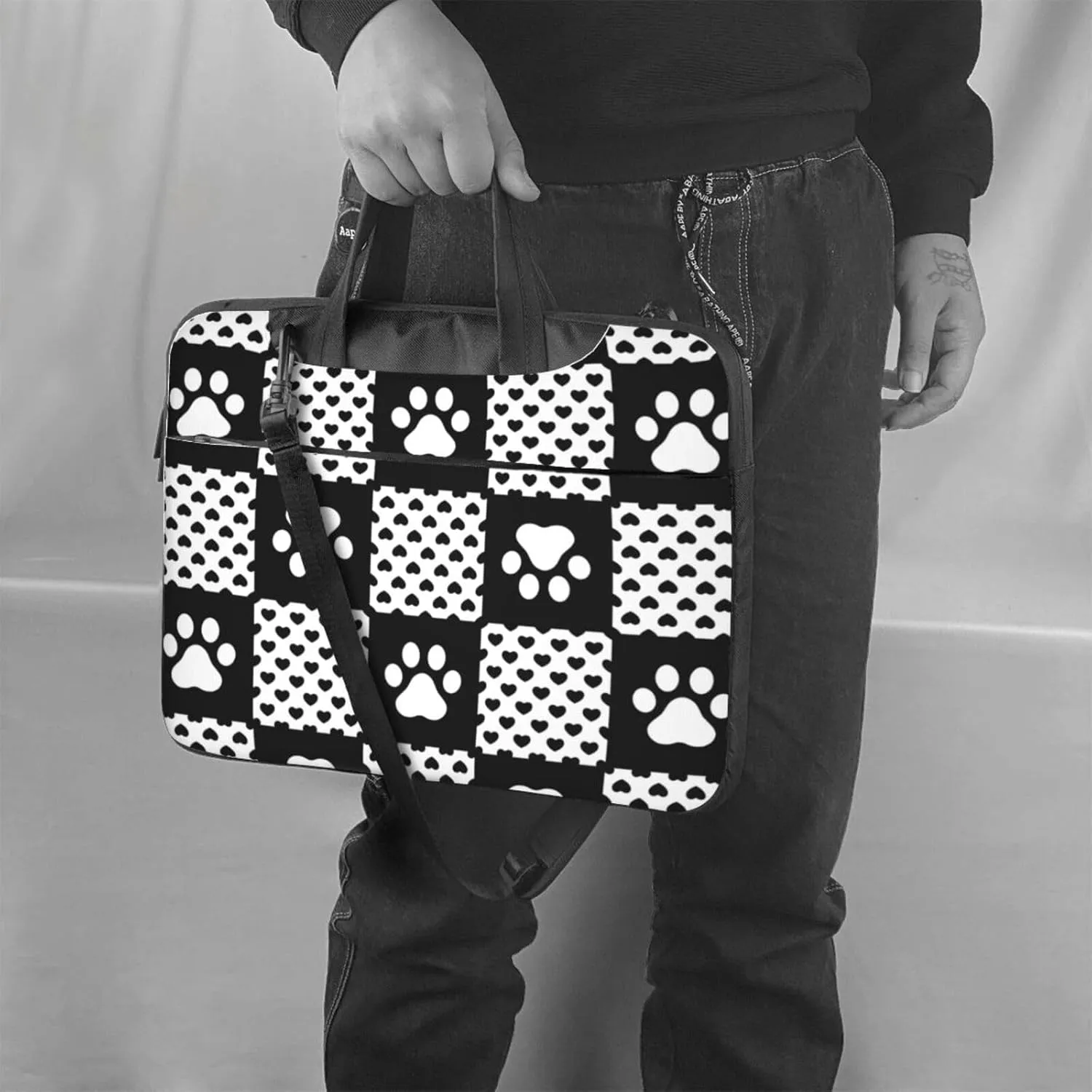 Dog Paw Seamless Pattern Laptop Bag Classic Slim Briefcase Messenger Bag, Spacious, Ergonomic