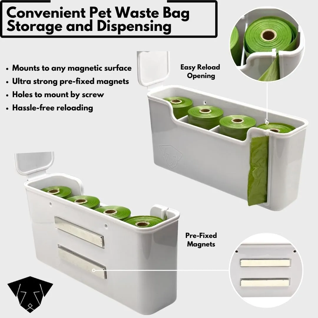 Dog Poop Bag Dispenser - Magnetic Mount - Indoor/Outdoor - Wall Mount - Waste Bag Dispenser - Magnet - Screw-on - Storage - Container   60 Waste Bags (Storm White)