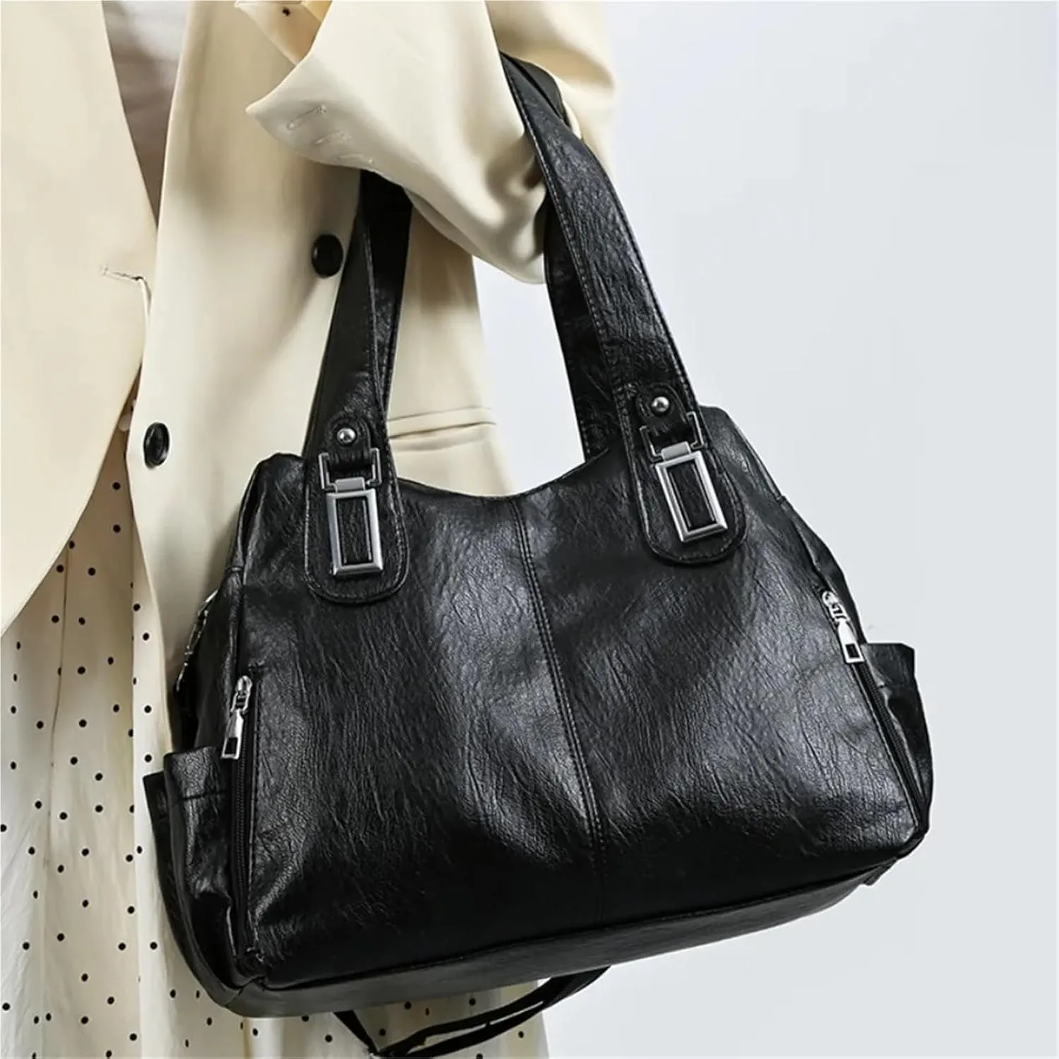 Double Layer Zipper Shoulder Handbag Large Capacity Shoulder Crossbody Bag Luxury Designer Messenger Bag