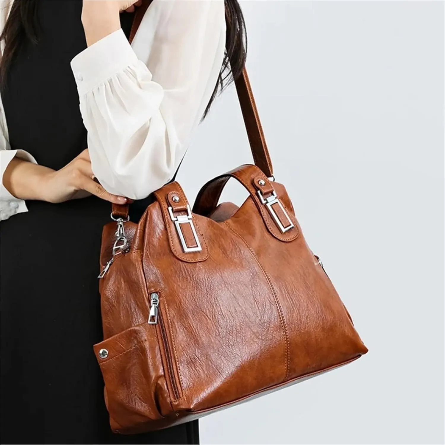 Double Layer Zipper Shoulder Handbag Large Capacity Shoulder Crossbody Bag Luxury Designer Messenger Bag