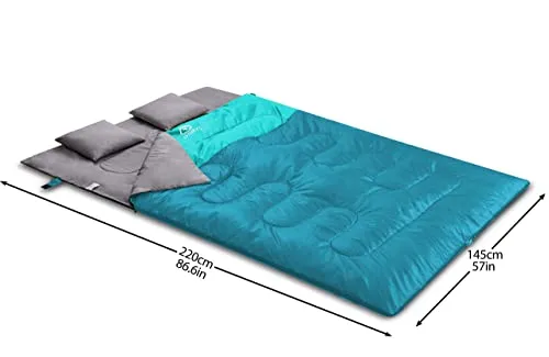 Double Sleeping Bag for Adults w/ 2 Pillows-All Season Queen Size
