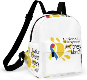 Down Syndrome Awareness Month Yellow Blue Ribbon Backpacks Laptop Mini Backpacks for Women Travel Shoulder Bag Bookbag Rucksack Daypack 10 Inch