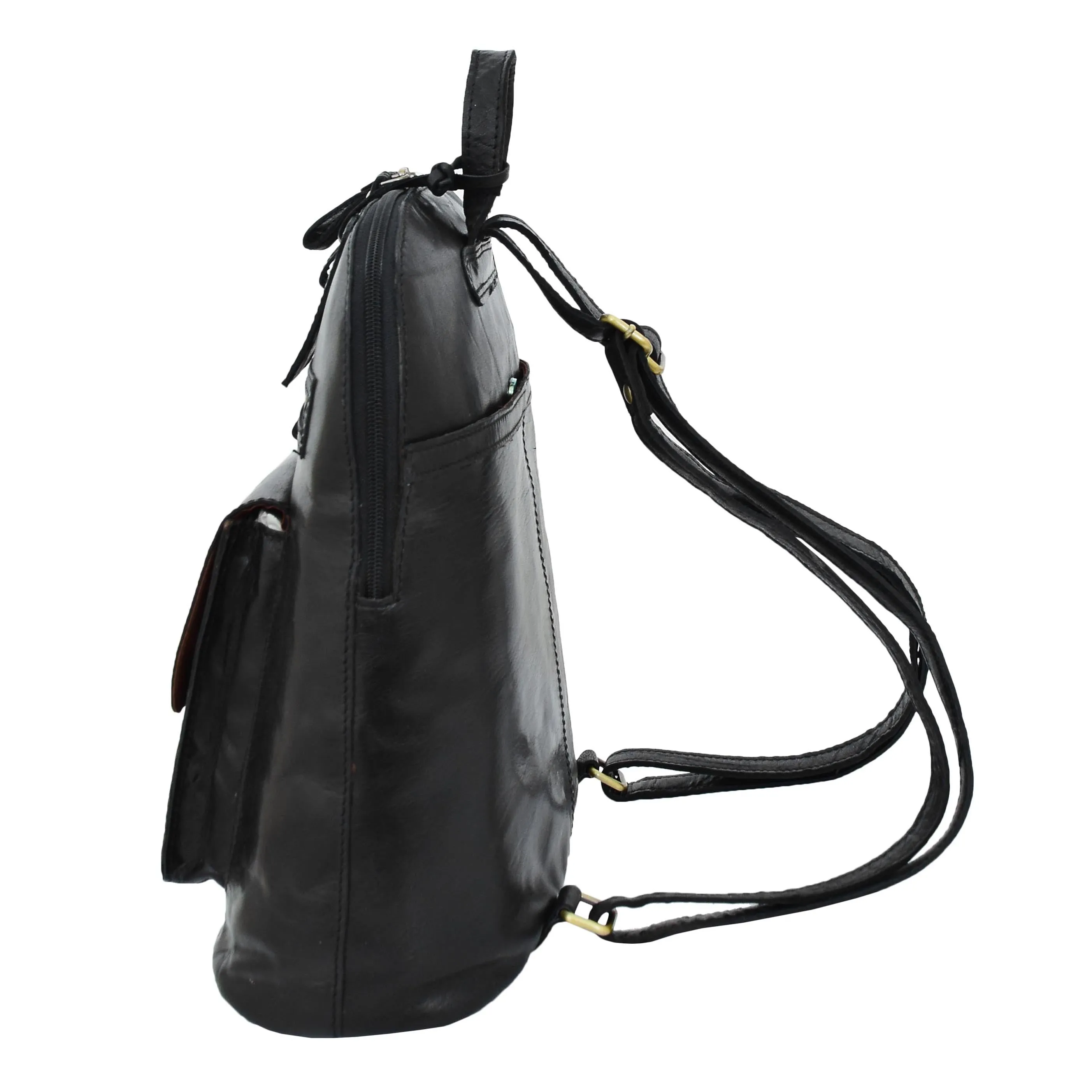 DR285 Women's Leather Casual Mid Size Backpack Black