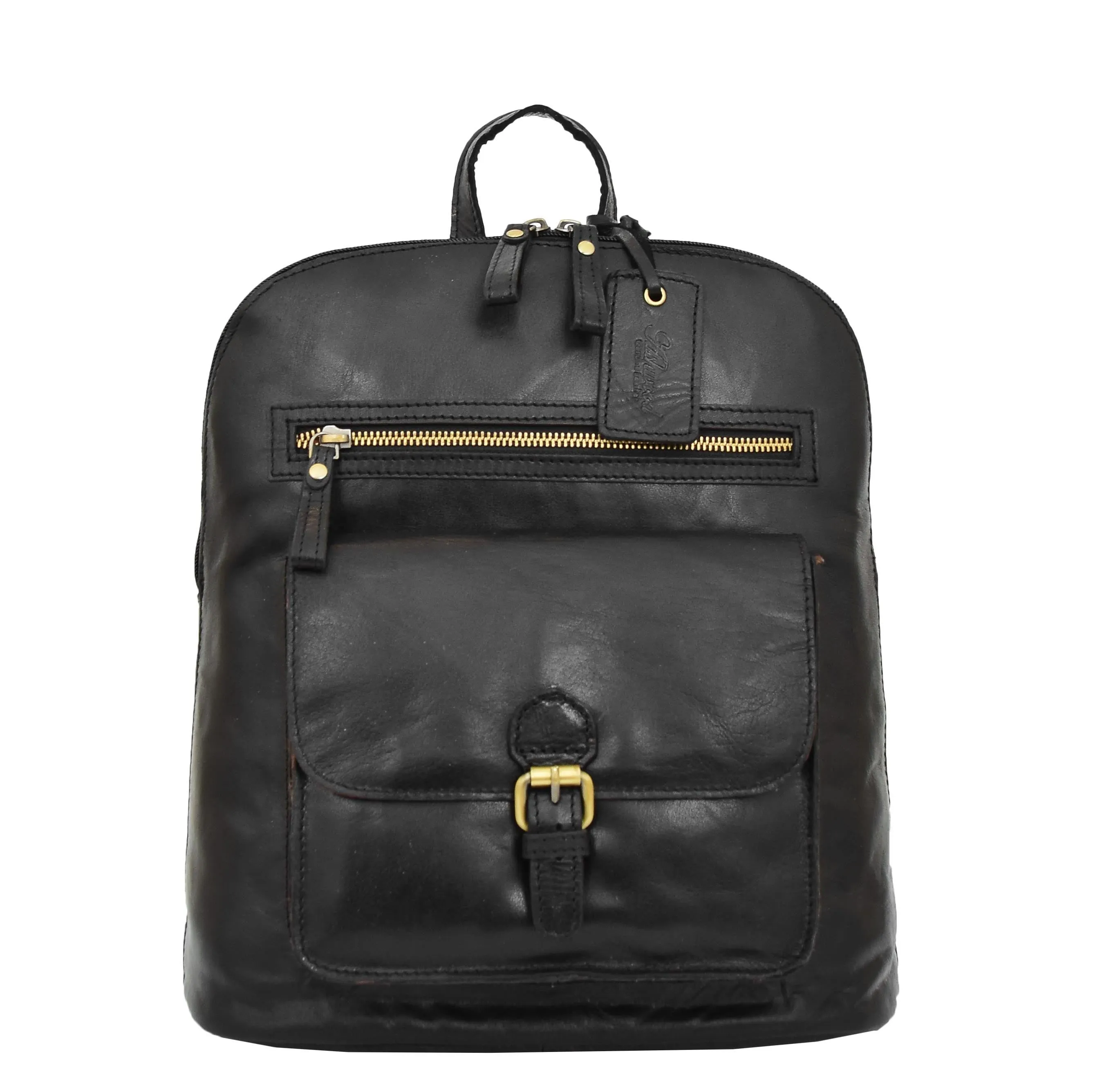 DR285 Women's Leather Casual Mid Size Backpack Black