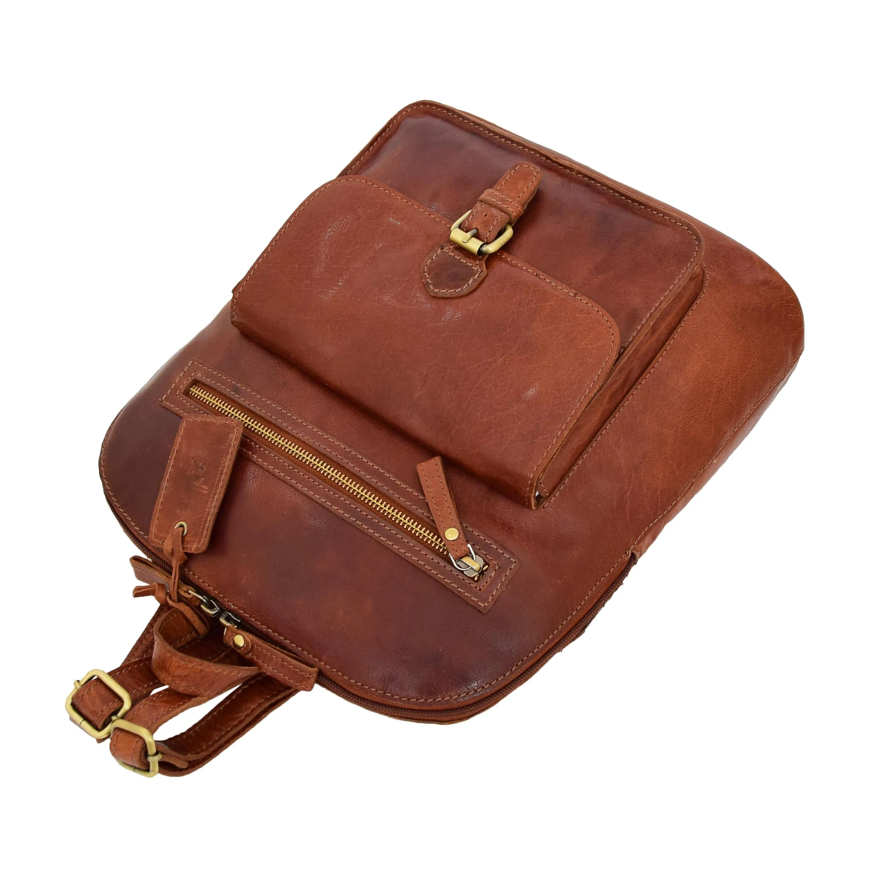 DR285 Women's Leather Casual Mid Size Backpack Cognac