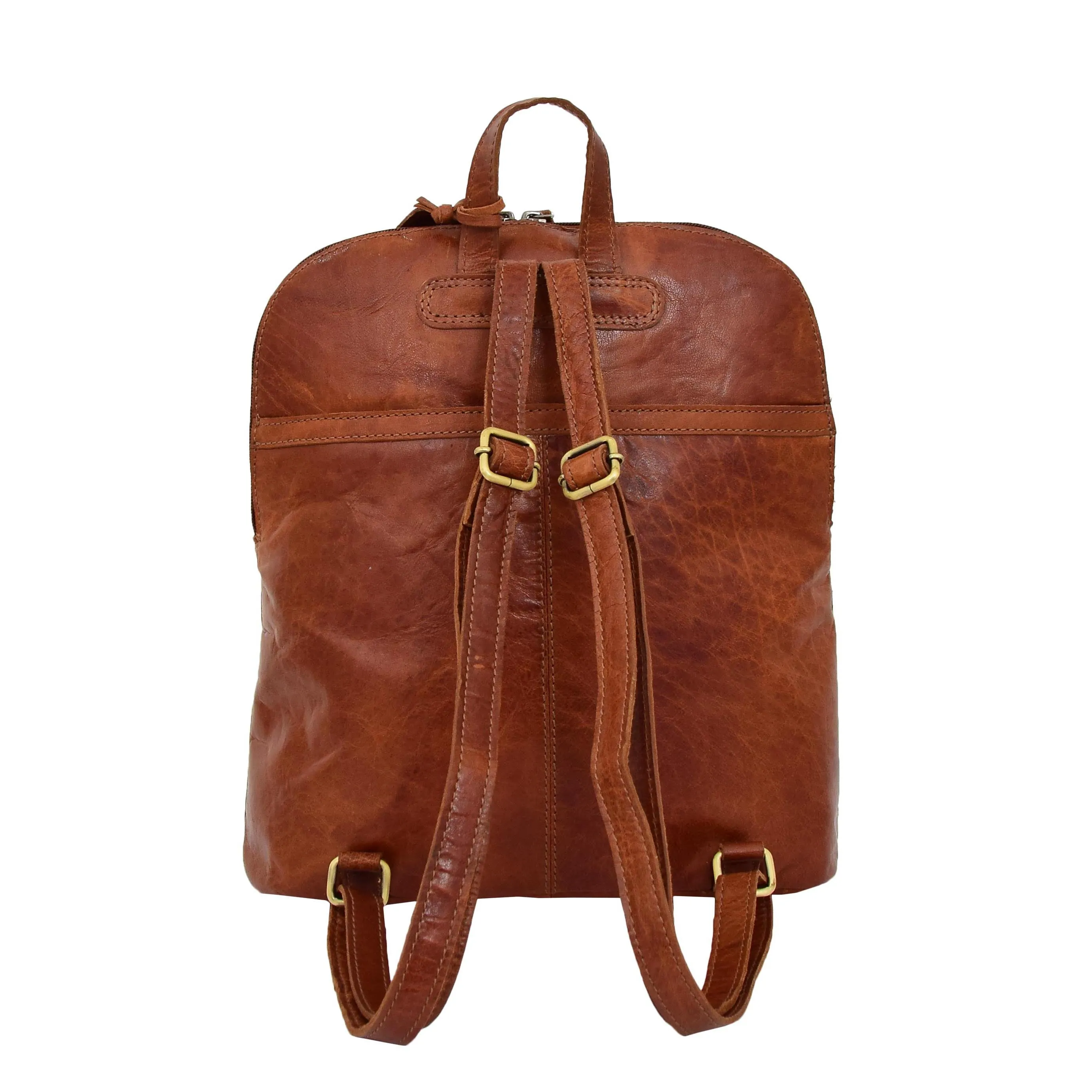 DR285 Women's Leather Casual Mid Size Backpack Cognac