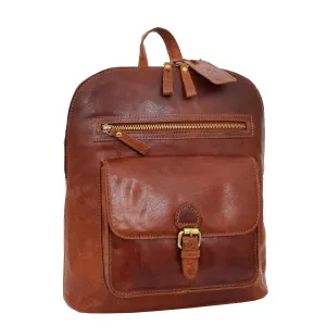 DR285 Women's Leather Casual Mid Size Backpack Cognac