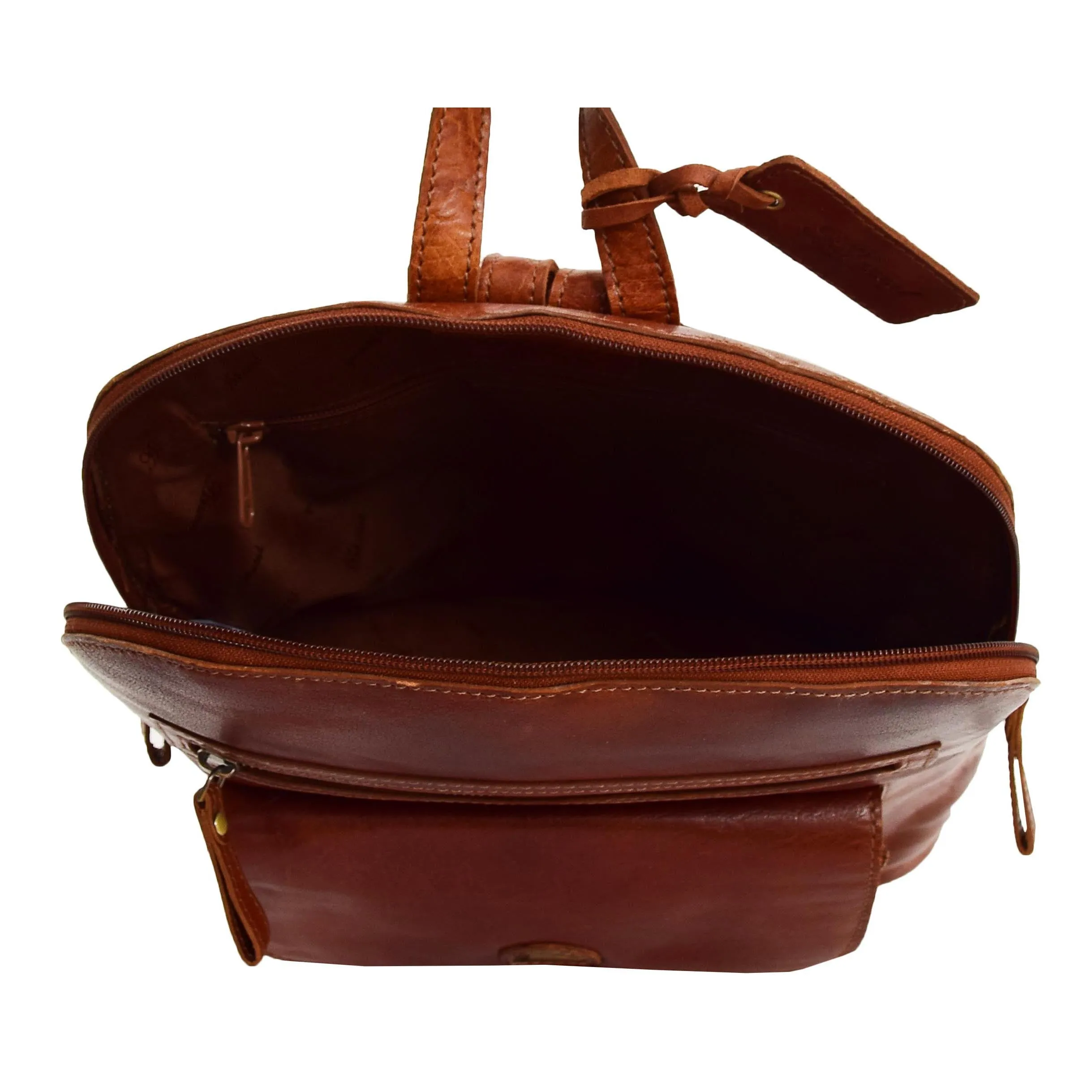 DR285 Women's Leather Casual Mid Size Backpack Cognac