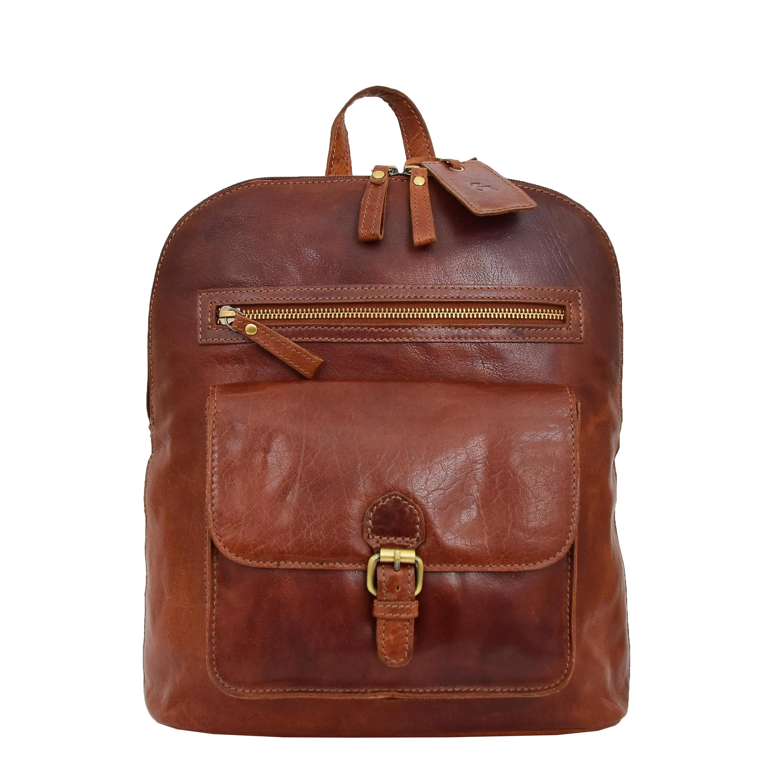 DR285 Women's Leather Casual Mid Size Backpack Cognac