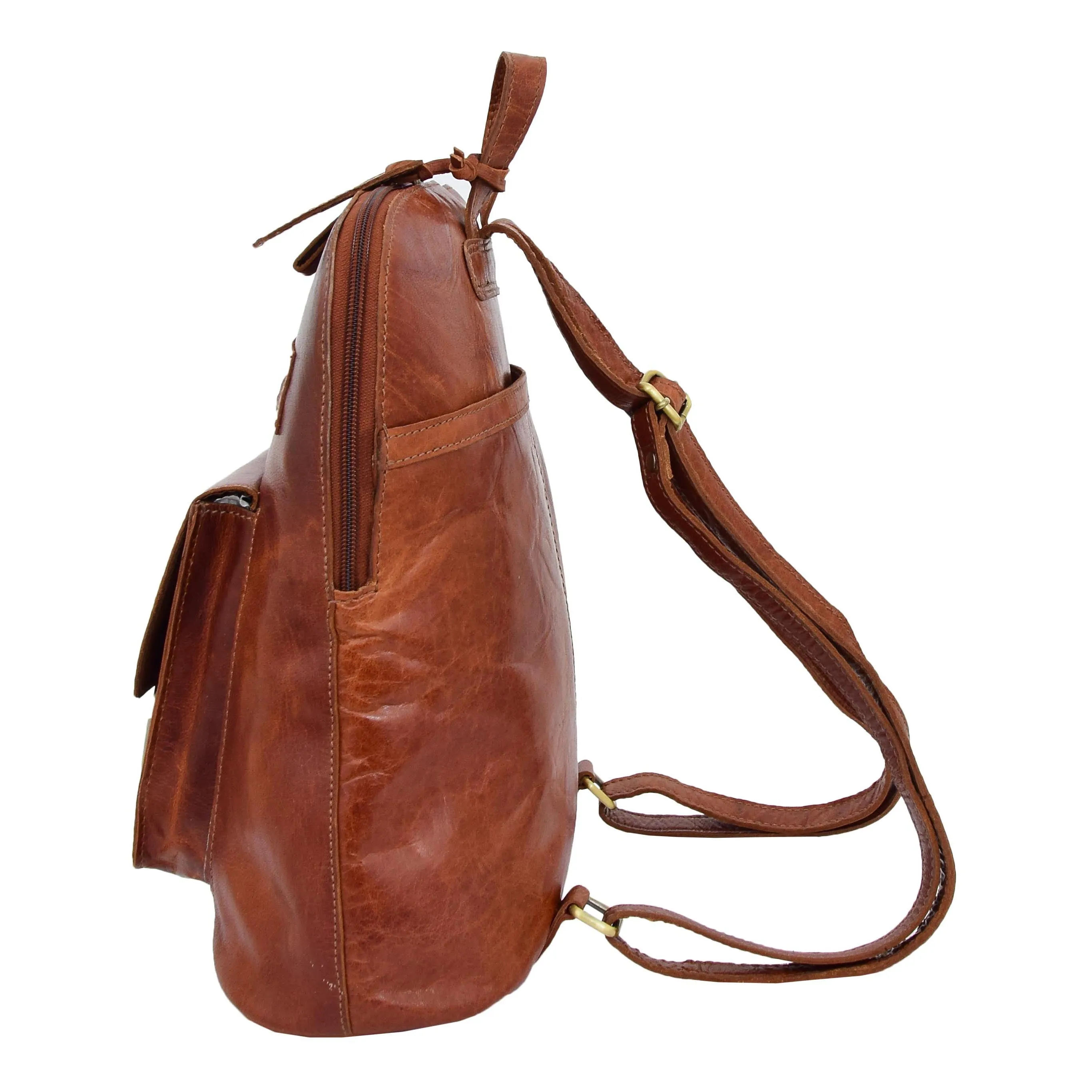 DR285 Women's Leather Casual Mid Size Backpack Cognac