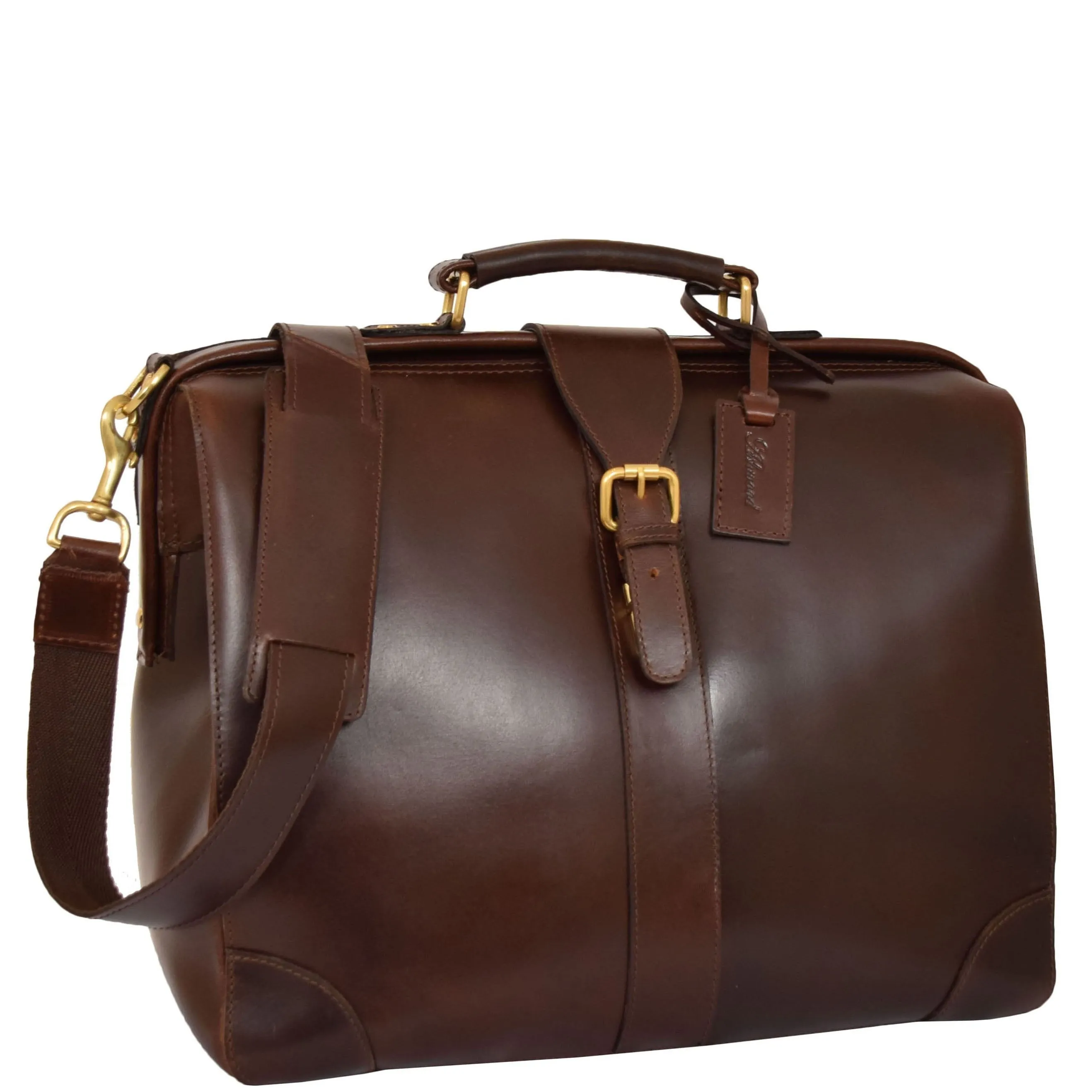 DR601 Men's Classic Leather Cross Body Doctors Briefcase Bag Brown