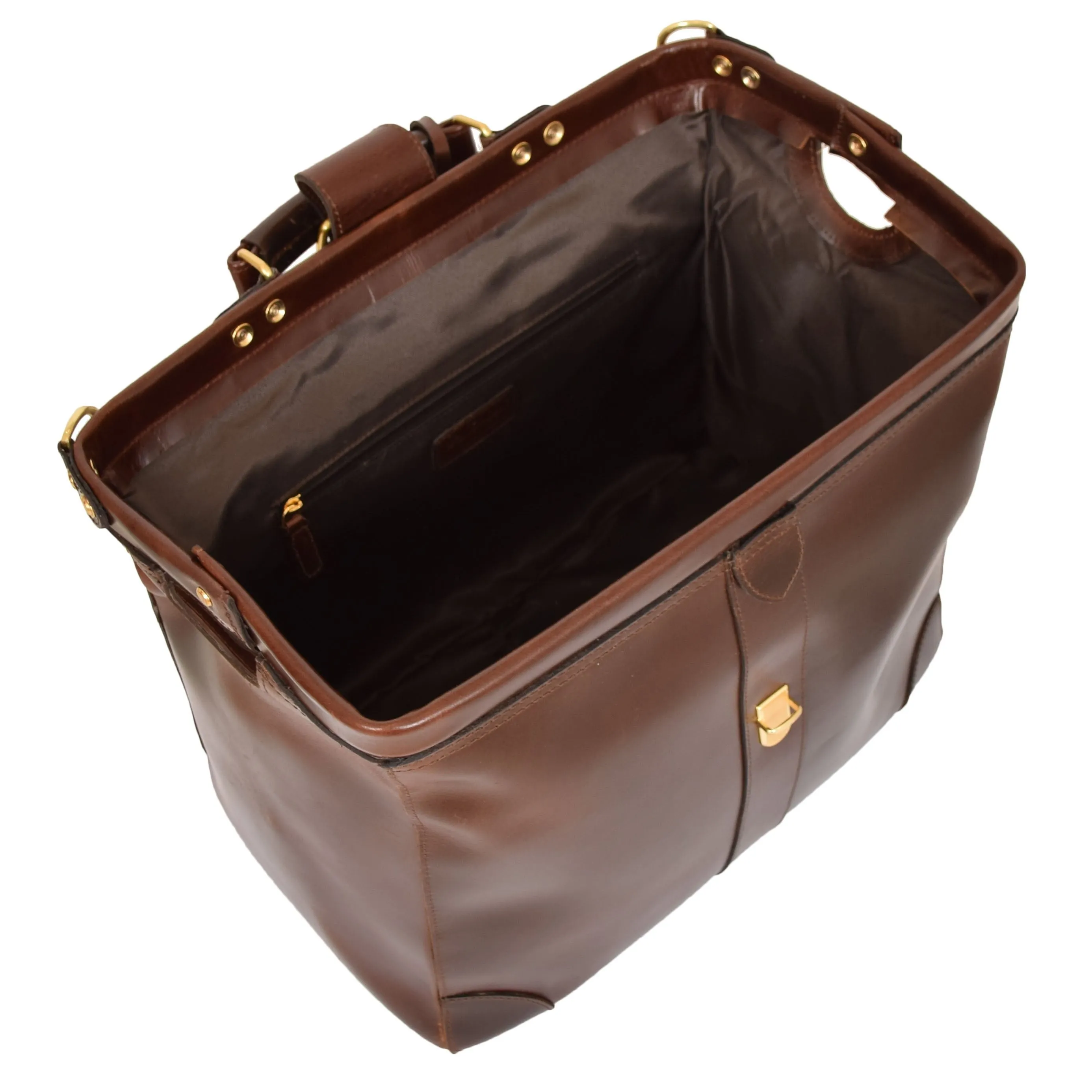 DR601 Men's Classic Leather Cross Body Doctors Briefcase Bag Brown