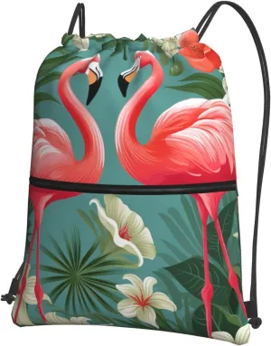 Drawstring Bag Gym Sack Drawstring Backpack Sport Gym Sack Cinch Bag Watercolor Cactus Sport Bags for Travel, Floral Flamingo Botany, One Size