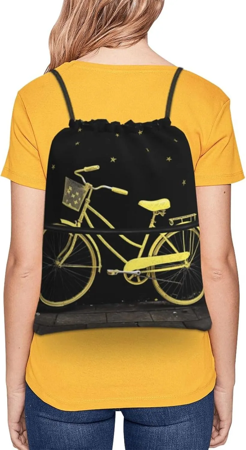 Drawstring Bag Gym Sack Drawstring Backpack Sport Gym Sack Cinch Bag Zebra Print Sport Bags for Travel, Yellow Bike, One Size