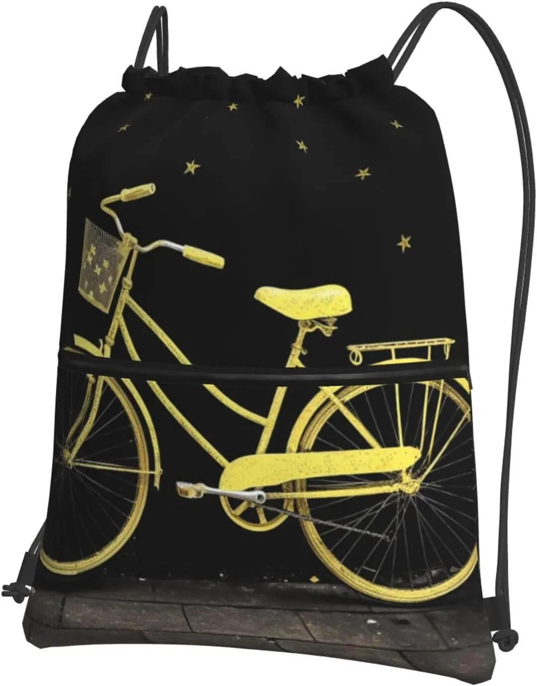 Drawstring Bag Gym Sack Drawstring Backpack Sport Gym Sack Cinch Bag Zebra Print Sport Bags for Travel, Yellow Bike, One Size
