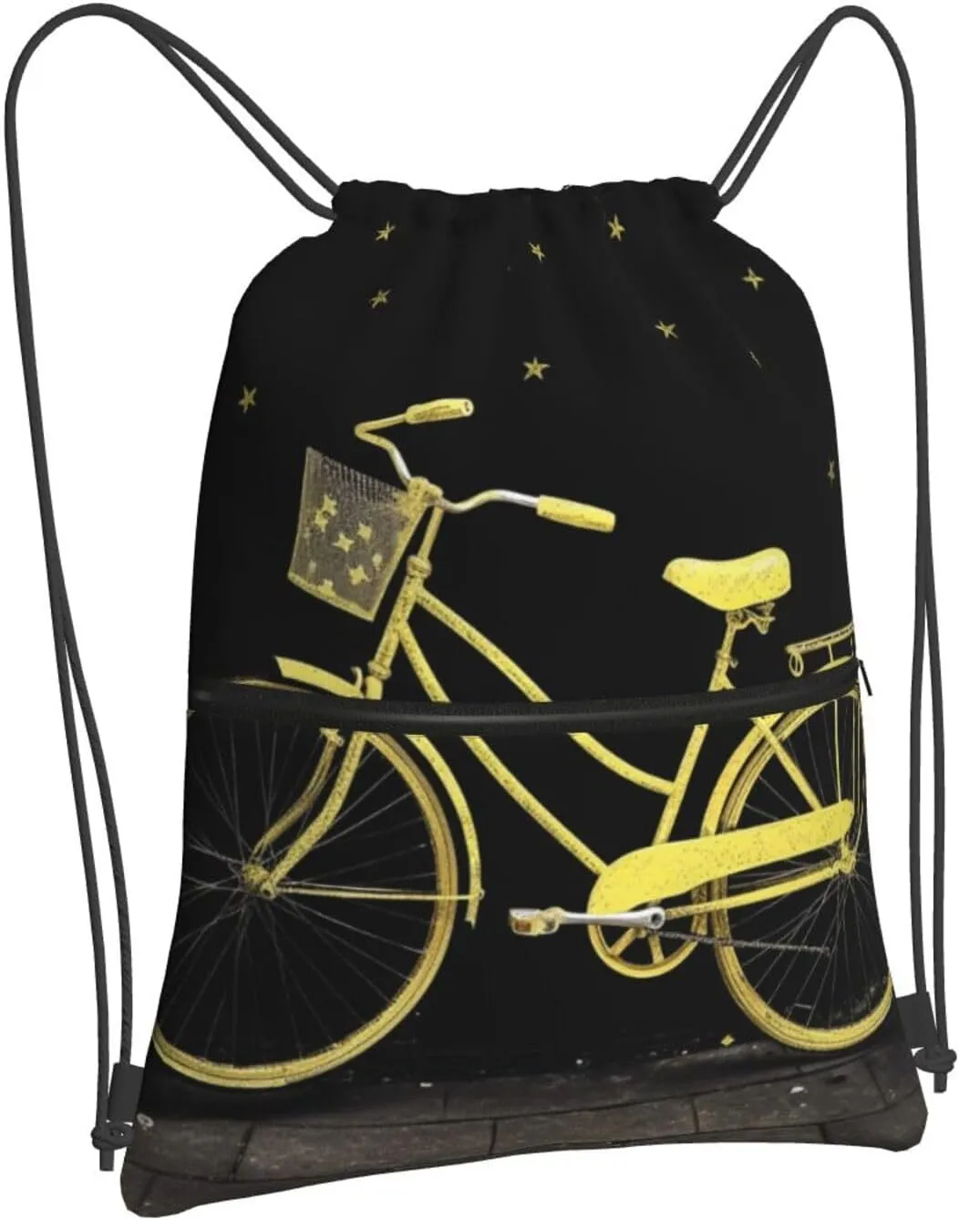 Drawstring Bag Gym Sack Drawstring Backpack Sport Gym Sack Cinch Bag Zebra Print Sport Bags for Travel, Yellow Bike, One Size