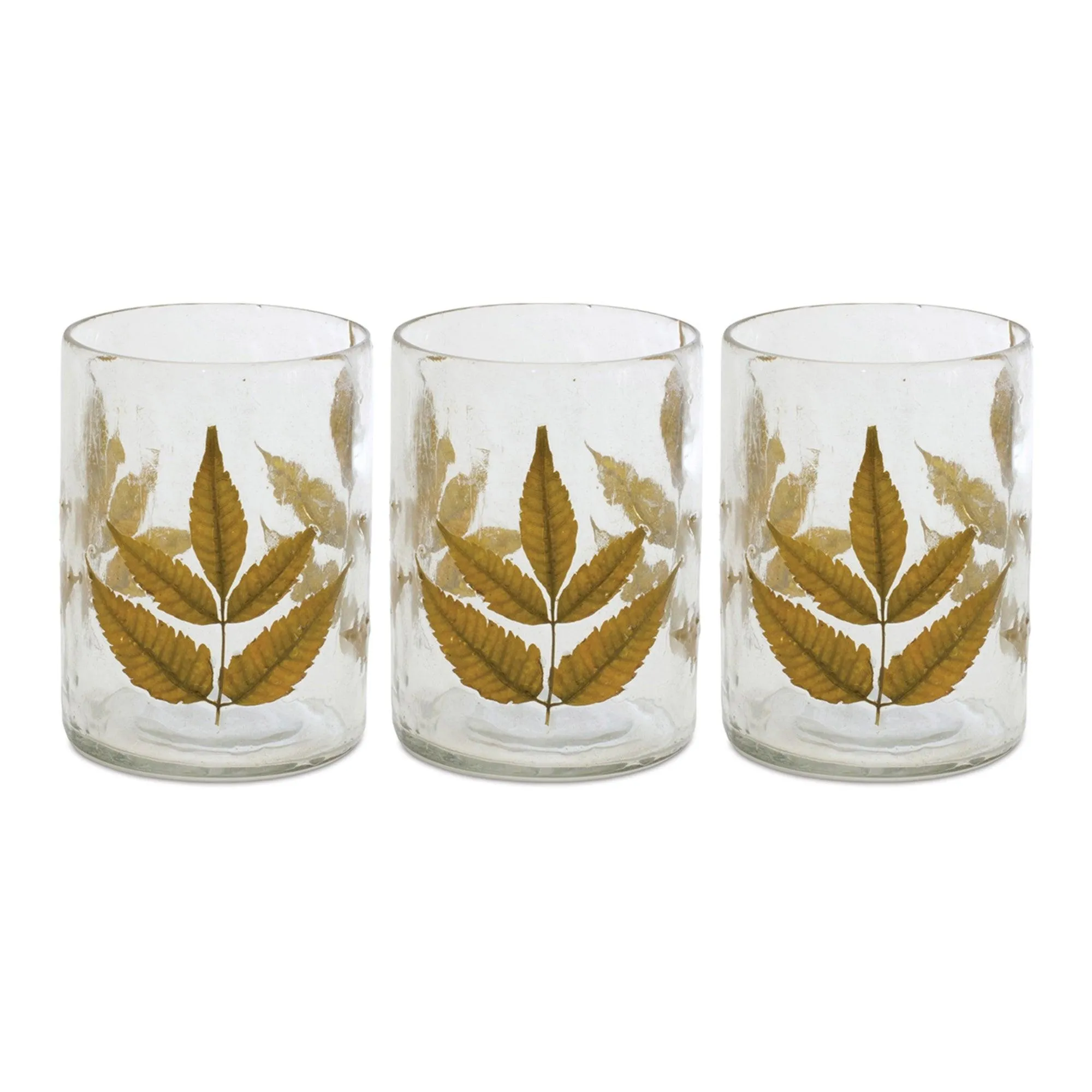 Dried Leaf Glass Candle Holder (Set of 3)