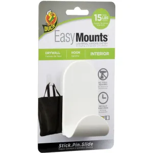 Duck® J Hook,f/Interior Drywall,15 lb Cap,1.81"x1.61"x3.5",White